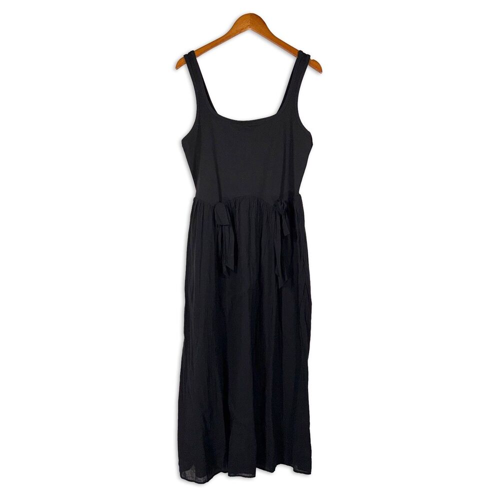 Aerie Black Midi Dress Size L At The Barre Bow Waist Balletcore Sleeveless NWT